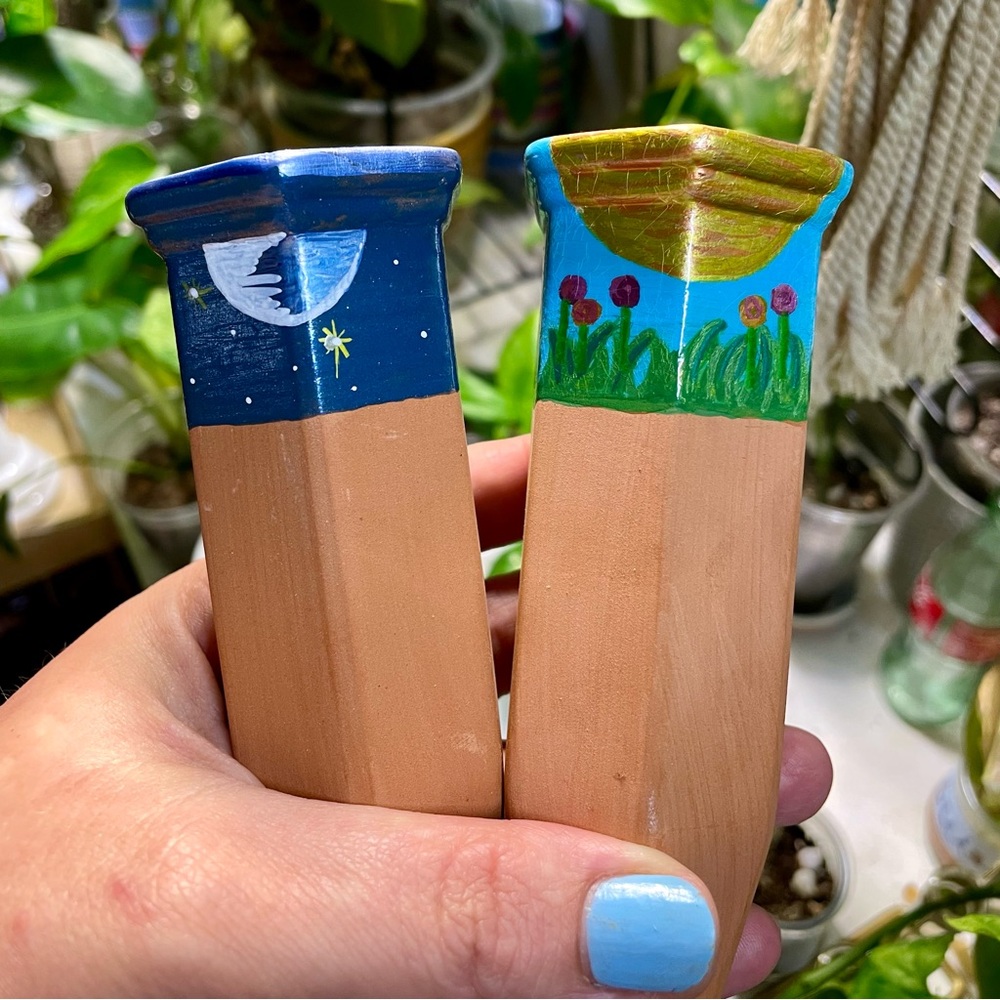 Plant watering spike set  - terra Cotta - hand painted
